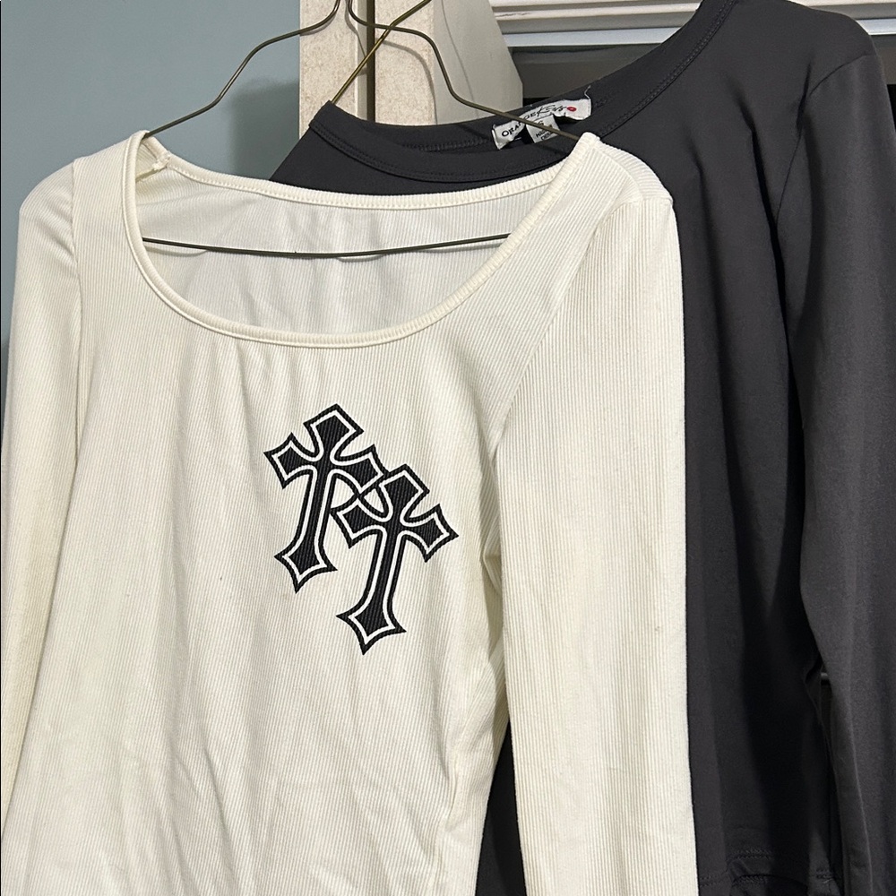 Women's Cream and Black Cross Detail Tops